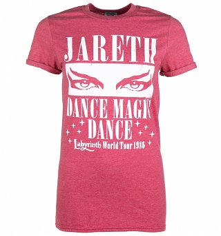 Women's Labyrinth Dance Magic Dance World Tour Heather Red Boyfriend Fit Rolled Sleeves T-Shirt Women's Labyrinth Dance Magic Dance World Tour Heather Red Boyfriend Fit Rolled Sleeves T-Shirt