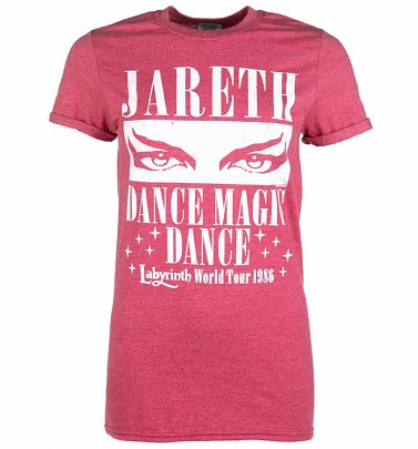 Women's Labyrinth Dance Magic Dance World Tour Heather Red Boyfriend Fit Rolled Sleeves T-Shirt Women's Labyrinth Dance Magic Dance World Tour Heather Red Boyfriend Fit Rolled Sleeves T-Shirt