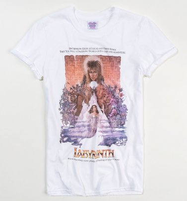 Women's Labyrinth Illustrated Movie Poster White Boyfriend Fit Rolled Sleeve T-Shirt Women's Labyrinth Illustrated Movie Poster White Boyfriend Fit Rolled Sleeve T-Shirt