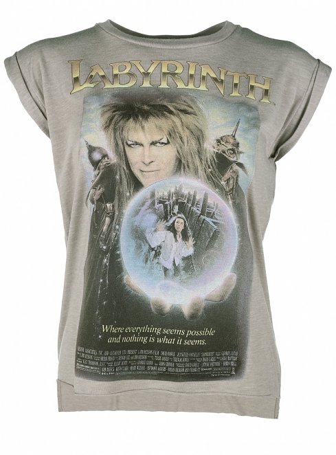 Women's Labyrinth Movie Poster Flowy T-Shirt With Rolled Cuffs Women's Labyrinth Movie Poster Flowy T-Shirt With Rolled Cuffs