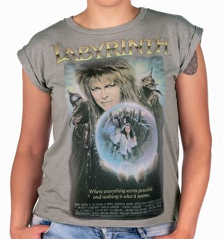 Women's Labyrinth Movie Poster Flowy T-Shirt With Rolled Cuffs Women's Labyrinth Movie Poster Flowy T-Shirt With Rolled Cuffs