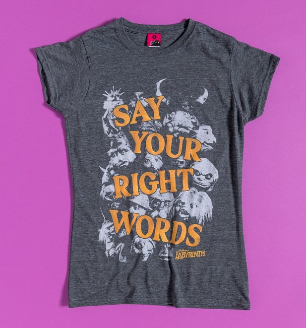 Women's Labyrinth Say Your Right Words Charcoal Marl Fitted T-Shirt