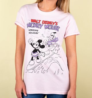 Women's Light Pink Disney Mickey Mouse Hawaii Rolled Sleeve Boyfriend T-Shirt Women's Light Pink Disney Mickey Mouse Hawaii Rolled Sleeve Boyfriend T-Shirt