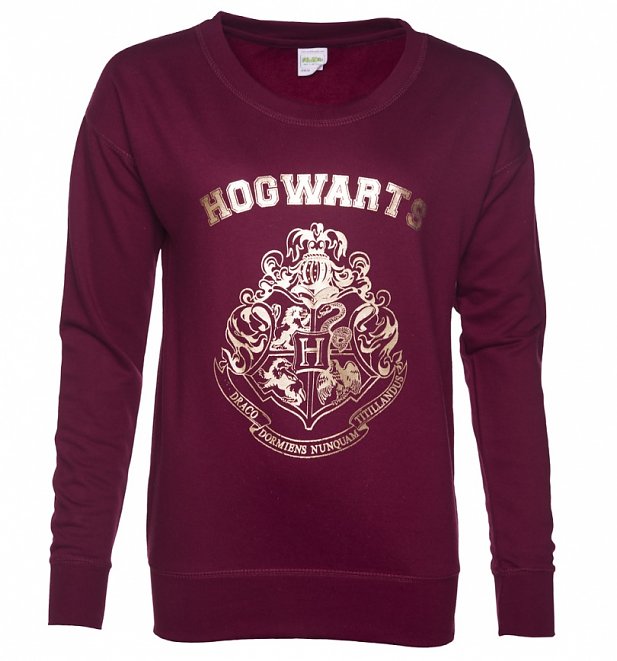 Women's Maroon Harry Potter Gold Hogwarts Crest Sweater Women's Maroon Harry Potter Gold Hogwarts Crest Sweater