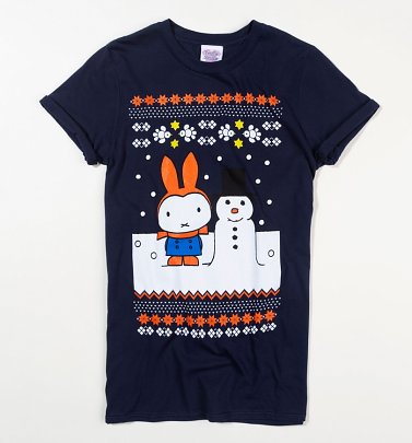Women's Miffy Snowman Fairisle Navy Boyfriend Fit Rolled Sleeve T-Shirt Women's Miffy Snowman Fairisle Navy Boyfriend Fit Rolled Sleeve T-Shirt