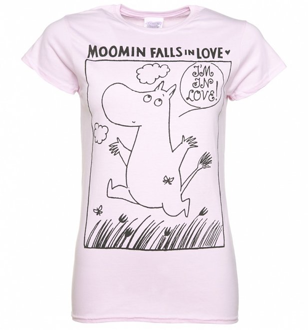 Women's Moomins In Love Comic Strip Light Pink T-Shirt Women's Moomins In Love Comic Strip Light Pink T-Shirt