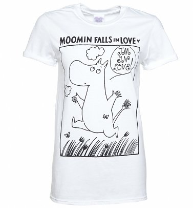 Women's Moomins In Love Comic Strip White Boyfriend Fit T-Shirt With Rolled Sleeves Women's Moomins In Love Comic Strip White Boyfriend Fit T-Shirt With Rolled Sleeves