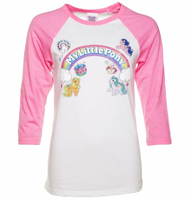 Women's My Little Pony Logo with Badges Raglan Baseball T-Shirt Women's My Little Pony Logo with Badges Raglan Baseball T-Shirt