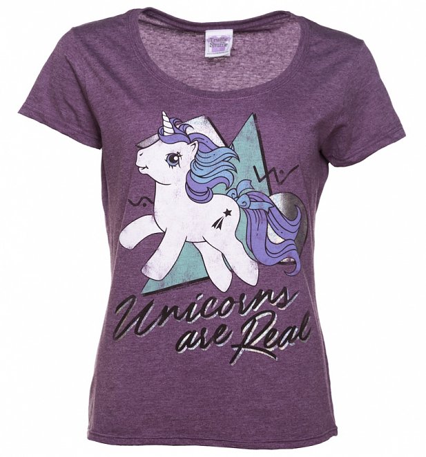 Women's My Little Pony Unicorns Are Real Holographic Print Purple Marl Scoop Neck T-Shirt Women's My Little Pony Unicorns Are Real Holographic Print Purple Marl Scoop Neck T-Shirt