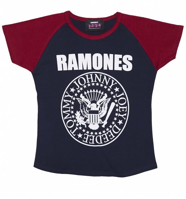 Women's Navy And Red Ramones Logo Baseball T-Shirt Women's Navy And Red Ramones Logo Baseball T-Shirt