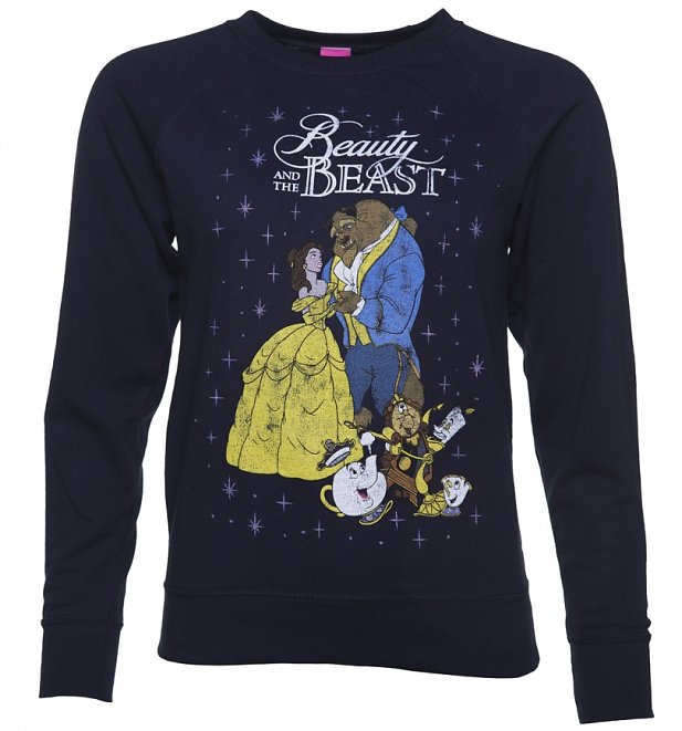 Women's Navy Classic Disney Beauty And The Beast Sweater Women's Navy Classic Disney Beauty And The Beast Sweater