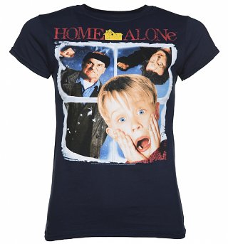 Women's Navy Vintage Home Alone Poster T-Shirt Women's Navy Vintage Home Alone Poster T-Shirt
