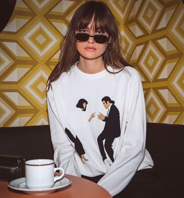 Women's Off White Knitted Pulp Fiction Dance Knitted Jumper from Dedicated Women's Off White Knitted Pulp Fiction Dance Knitted Jumper from Dedicated