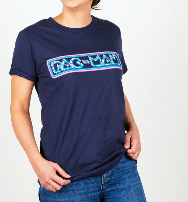 Pac-Man Neon Logo Rolled Sleeve Boyfriend T-Shirt