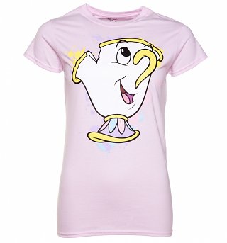 Women's Pink Disney Beauty And The Beast Chip Splatter T-Shirt Women's Pink Disney Beauty And The Beast Chip Splatter T-Shirt