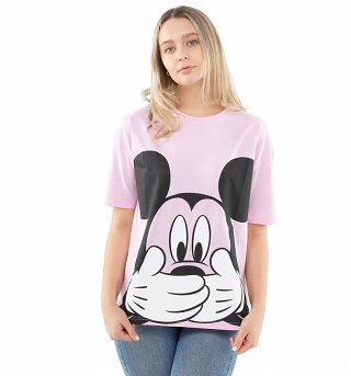 Women's Pink Disney Mickey Mouse Don't Speak Oversized T-Shirt Women's Pink Disney Mickey Mouse Don't Speak Oversized T-Shirt