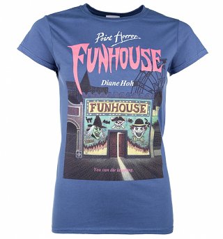 Women's Point Horror Inspired Funhouse Indigo Blue T-Shirt Women's Point Horror Inspired Funhouse Indigo Blue T-Shirt