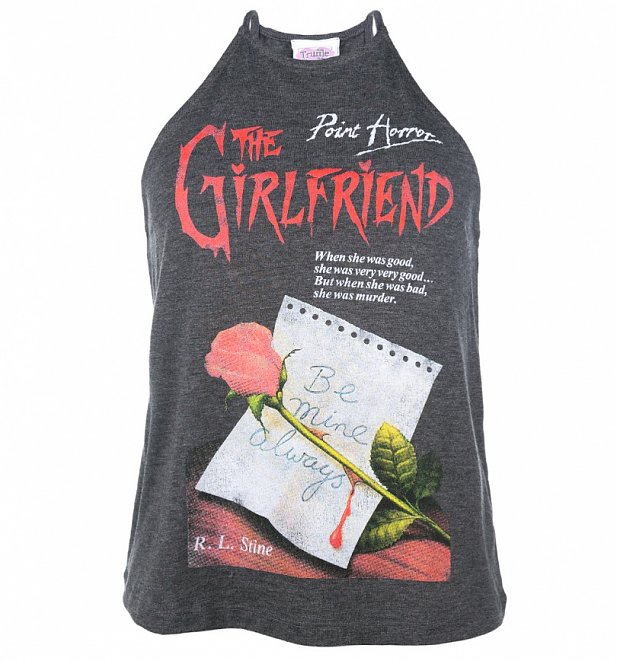 Women's Point Horror Inspired The Girlfriend Dark Heather Flowy High Neck Tank Women's Point Horror Inspired The Girlfriend Dark Heather Flowy High Neck Tank