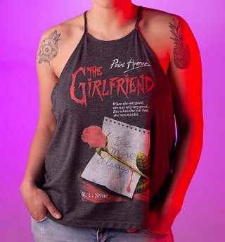 Women's Point Horror Inspired The Girlfriend Dark Heather Flowy High Neck Tank Women's Point Horror Inspired The Girlfriend Dark Heather Flowy High Neck Tank