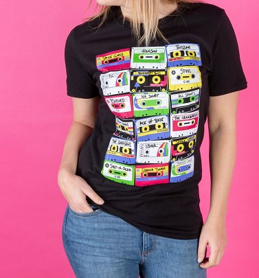 Women's Pop Music Cassette Tapes Black T-Shirt Women's Pop Music Cassette Tapes Black T-Shirt