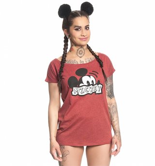 Women's Red Disney Mickey Mouse Retro Slouchy T-Shirt Women's Red Disney Mickey Mouse Retro Slouchy T-Shirt