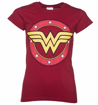 Women's Red Marl Wonder Woman Circle Logo T-Shirt Women's Red Marl Wonder Woman Circle Logo T-Shirt