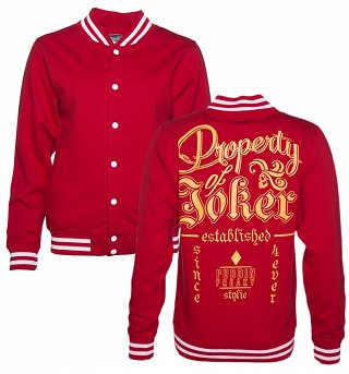Women's Red Property Of The Joker Suicide Squad Varsity Jacket Women's Red Property Of The Joker Suicide Squad Varsity Jacket