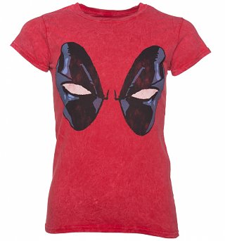 Women's Red Snow Wash Marvel Comics Distressed Deadpool Eyes T-Shirt Women's Red Snow Wash Marvel Comics Distressed Deadpool Eyes T-Shirt