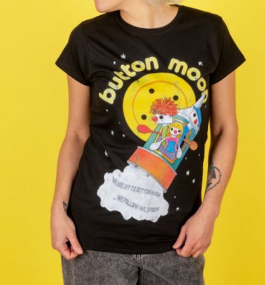 Women's Retro Button Moon Black Fitted T-Shirt Women's Retro Button Moon Black Fitted T-Shirt