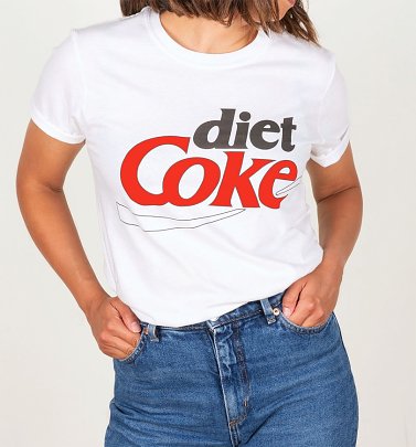 Women's Retro Diet Coke Logo White Boyfriend Fit Rolled Sleeve T-Shirt Women's Retro Diet Coke Logo White Boyfriend Fit Rolled Sleeve T-Shirt