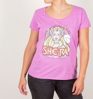 Women's Retro She-Ra Rainbow Heather Orchid Scoop Neck T-Shirt Women's Retro She-Ra Rainbow Heather Orchid Scoop Neck T-Shirt