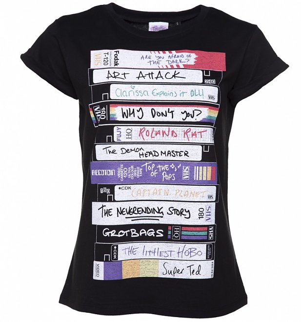 Women's Retro Video Tapes Rolled Sleeve Boyfriend T-Shirt Women's Retro Video Tapes Rolled Sleeve Boyfriend T-Shirt