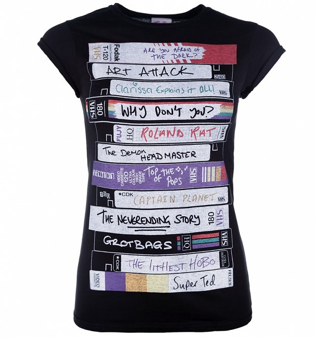 Women's Retro Video Tapes Rolled Sleeve Boyfriend T-Shirt Women's Retro Video Tapes Rolled Sleeve Boyfriend T-Shirt