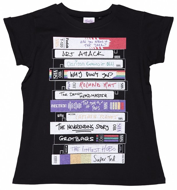 Women's Retro Video Tapes Rolled Sleeve Boyfriend T-Shirt Women's Retro Video Tapes Rolled Sleeve Boyfriend T-Shirt