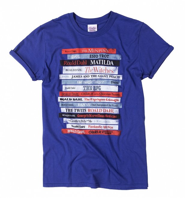 Women's Roald Dahl Vintage Book Spines Metro Blue Boyfriend Fit Rolled Sleeve T-Shirt Women's Roald Dahl Vintage Book Spines Metro Blue Boyfriend Fit Rolled Sleeve T-Shirt
