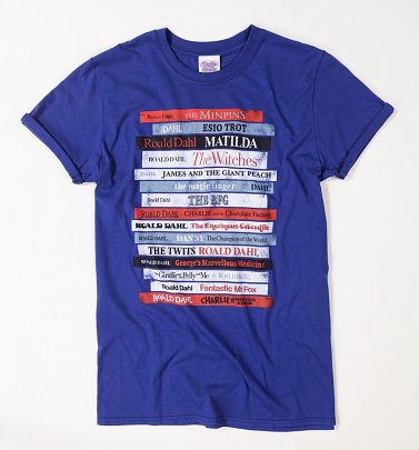Women's Roald Dahl Vintage Book Spines Metro Blue Boyfriend Fit Rolled Sleeve T-Shirt Women's Roald Dahl Vintage Book Spines Metro Blue Boyfriend Fit Rolled Sleeve T-Shirt