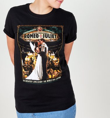 Women's Romeo And Juliet Kiss Black Boyfriend Fit Rolled Sleeve T-Shirt Women's Romeo And Juliet Kiss Black Boyfriend Fit Rolled Sleeve T-Shirt