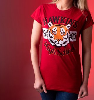 Women's Stranger Things Inspired Hawkins High School Antique Cherry Red T-Shirt Women's Stranger Things Inspired Hawkins High School Antique Cherry Red T-Shirt