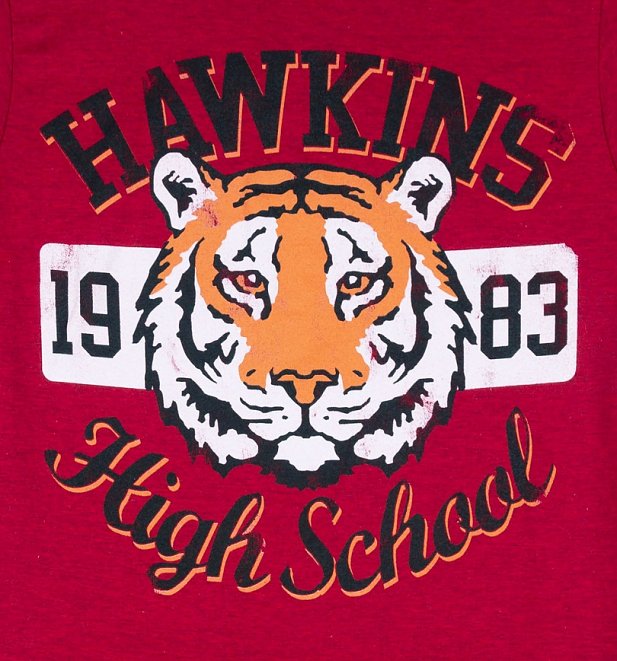 Women's Stranger Things Inspired Hawkins High School Antique Cherry Red T-Shirt Women's Stranger Things Inspired Hawkins High School Antique Cherry Red T-Shirt