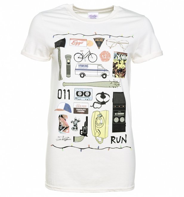 Women's Stranger Things Inspired Icons Ecru Boyfriend Fit T-Shirt Women's Stranger Things Inspired Icons Ecru Boyfriend Fit T-Shirt