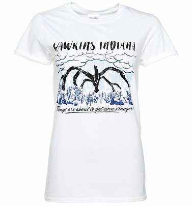 Women's Stranger Things Inspired Shadow Monster White Boyfriend Fit T-Shirt With Rolled Sleeves Women's Stranger Things Inspired Shadow Monster White Boyfriend Fit T-Shirt With Rolled Sleeves