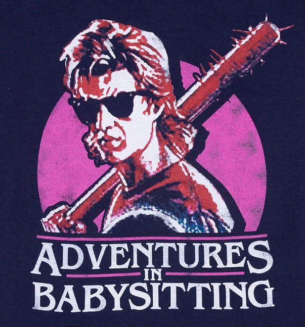 Women's Stranger Things Inspired Steve Adventures In Babysitting Navy Scoop Neck T-Shirt Women's Stranger Things Inspired Steve Adventures In Babysitting Navy Scoop Neck T-Shirt