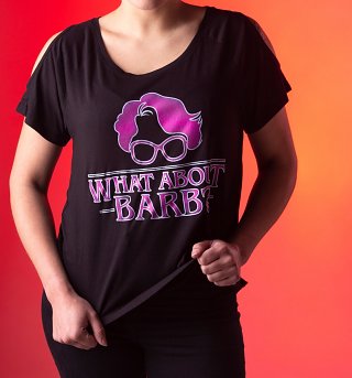 Women's Stranger Things Inspired What About Barb Black Cold Shoulder T-Shirt Women's Stranger Things Inspired What About Barb Black Cold Shoulder T-Shirt