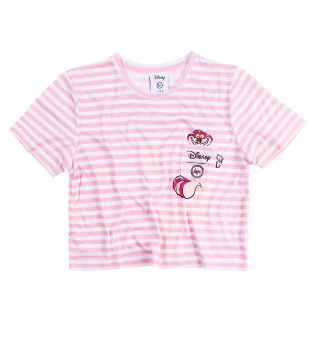 Women's Striped Alice In Wonderland Cheshire Cat Pocket Cropped T-Shirt ...