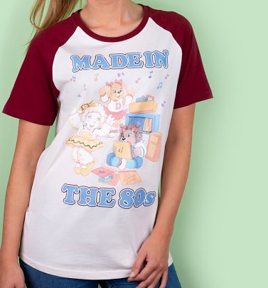 Women's The Get Along Gang Made In The 80s White And Burgundy Raglan Baseball T-Shirt Women's The Get Along Gang Made In The 80s White And Burgundy Raglan Baseball T-Shirt