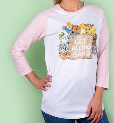 Women's The Get Along Gang Retro Logo White And Heather Pink Raglan Baseball T-Shirt Women's The Get Along Gang Retro Logo White And Heather Pink Raglan Baseball T-Shirt