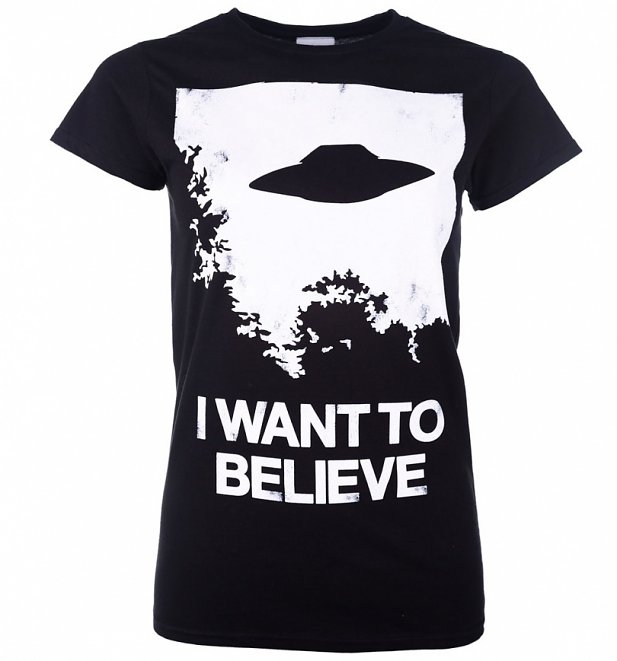 Women's The X-Files Inspired I Want To Believe Black T-Shirt Women's The X-Files Inspired I Want To Believe Black T-Shirt