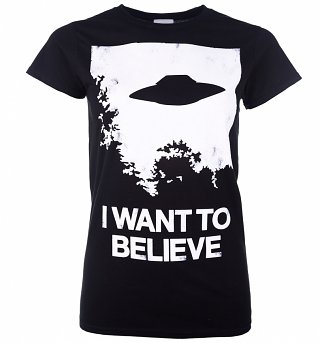 Women's The X-Files Inspired I Want To Believe Black T-Shirt Women's The X-Files Inspired I Want To Believe Black T-Shirt