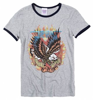 Women's Top Gun Elite Pilot Eagle Grey And Navy Ringer T-Shirt Women's Top Gun Elite Pilot Eagle Grey And Navy Ringer T-Shirt