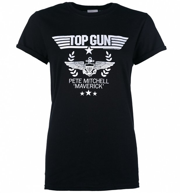 Women's Top Gun Pete Mitchell Maverick Black Boyfriend Fit Rolled Sleeves T-Shirt Women's Top Gun Pete Mitchell Maverick Black Boyfriend Fit Rolled Sleeves T-Shirt